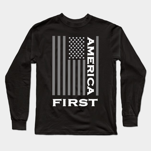 America First Patriotic American Flag Love the USA Long Sleeve T-Shirt by DesignFunk